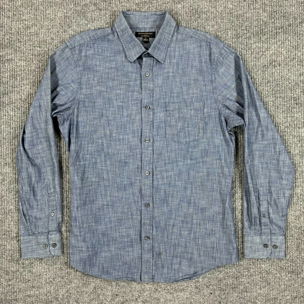 Banana Republic Soft Wash Slim Fit Long Sleeve Button Shirt Mens Large Blue